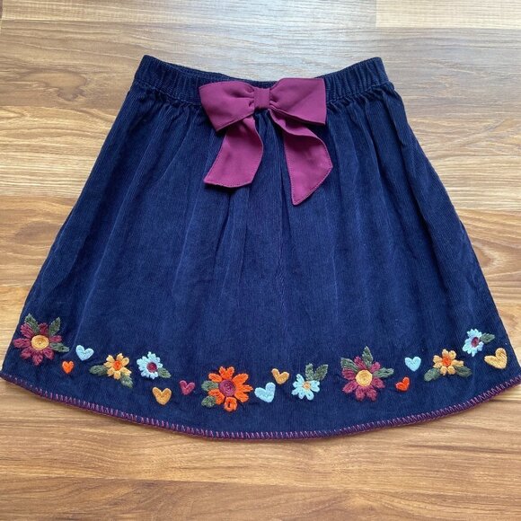 Hanna Andersson Corduroy Floral Embroidered Bow Skirt - Picture 1 of 12